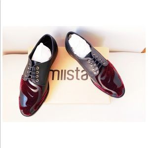 Miista Zoe Black + Red Velvet Oxford Lace Up
